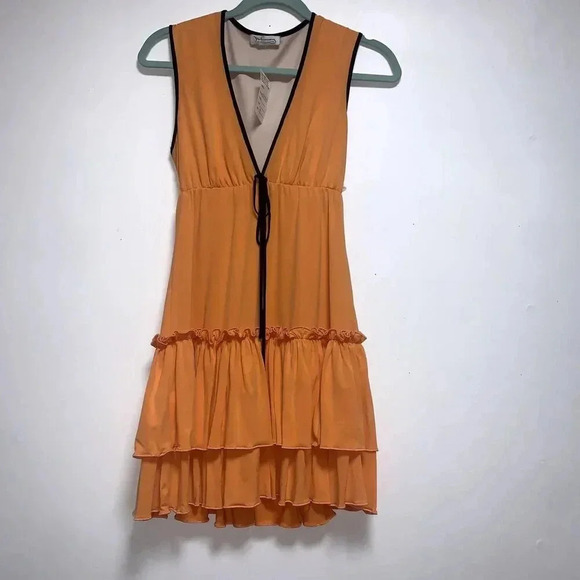 Women's Y2K princy by Jessica Simpson Mini Dress Orange Size S RuffleTrim VNeck - Picture 1 of 7